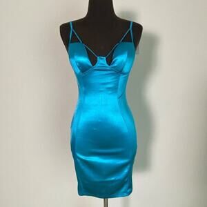 Queen Angel Shop sz S blue spaghetti strap bodycon dress‎ NWT